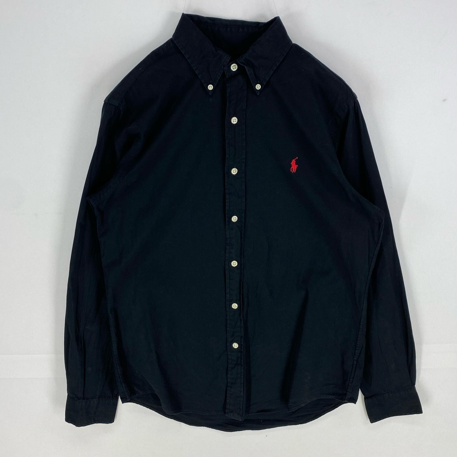 古着 ラルフローレン RALPH LAUREN 長袖シャツ ボタンダウン ワンポイント ポニー ロングスリーブ S ブラック系 メンズ
