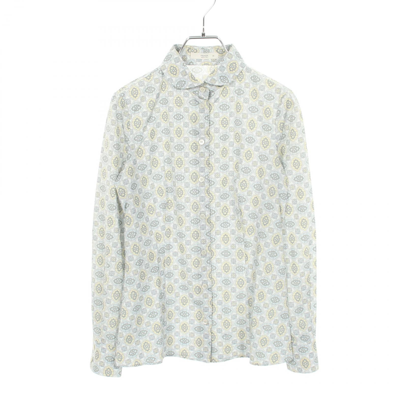 プラダ PRADA ラウンドカラー 総柄 長袖 衣料品 トップス コットン レディース ブルー系 / マルチカラー P4521U 【中古】