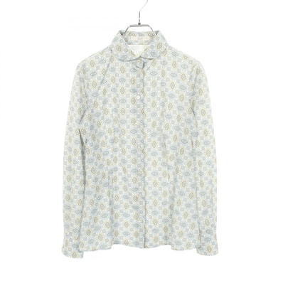 プラダ PRADA ラウンドカラー 総柄 長袖 衣料品 トップス コットン レディース ブルー系 / マルチカラー P4521U 【中古】