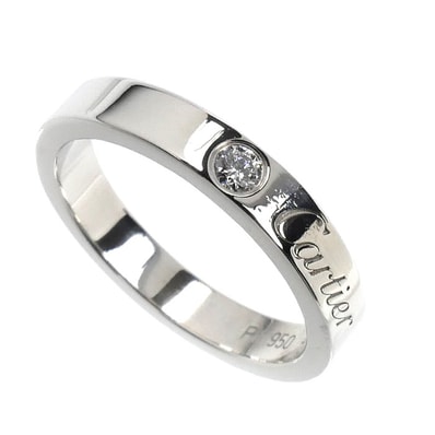 CARTIER カルティエ Pt950プラチナ エングレーブド 1P ダイヤ リング・指輪 B4051346 ダイヤモンド 6号 46 4.4g レディース【中古】【美品】