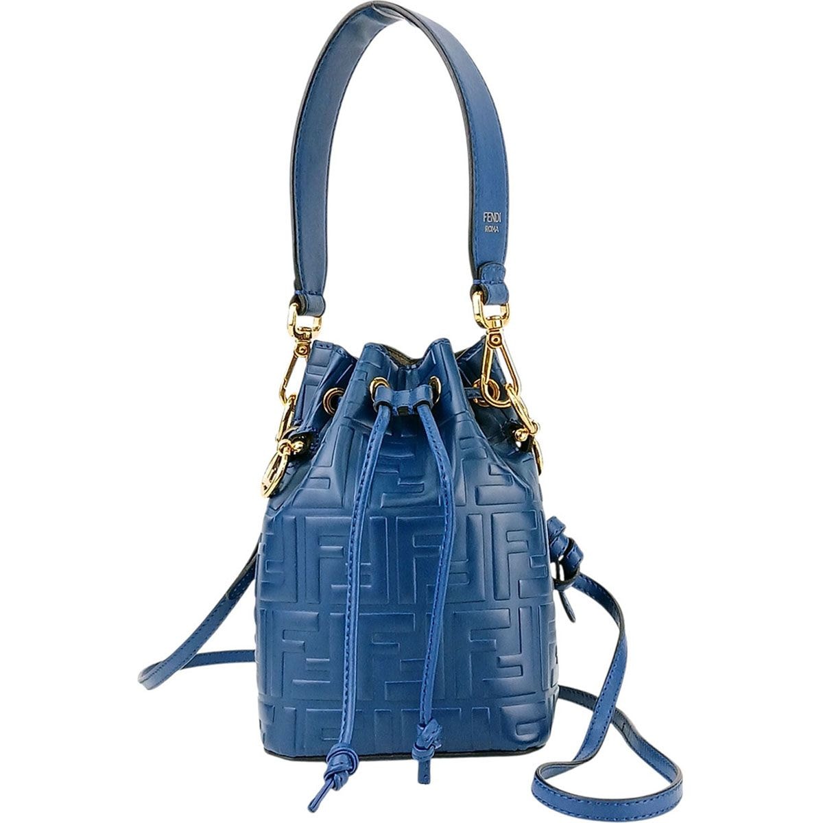 FENDI フェンディ ミニ モン トレゾール 2WAY ハンドバッグ バケットバッグ ショルダーバッグ 8BS010 レザー ブルー レディース【中古】