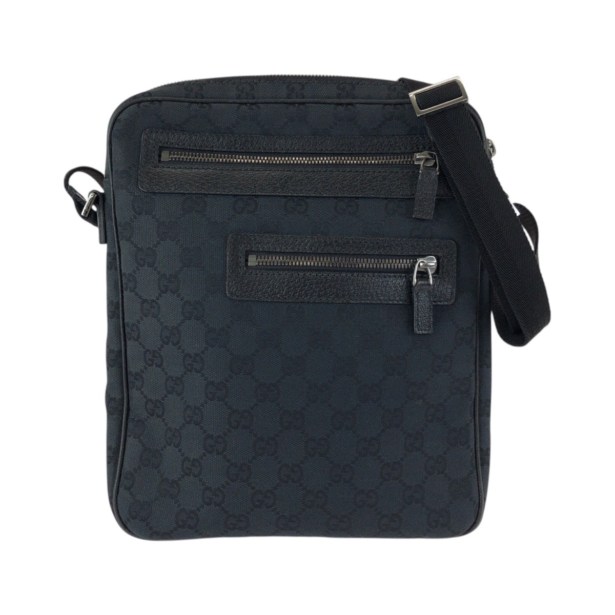 美品 GUCCI グッチ ブラック 黒 シルバー金具 GGキャンバス レザー/ ショルダーバッグ メッセンジャーバッグ 601727 【中古】