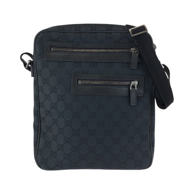 美品 GUCCI グッチ ブラック 黒 シルバー金具 GGキャンバス レザー/ ショルダーバッグ メッセンジャーバッグ 601727 【中古】