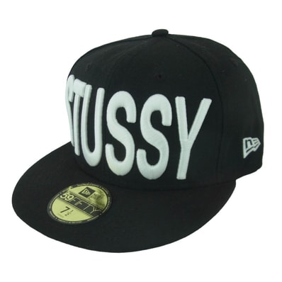 STUSSY ステューシー NEW ERA ニューエラ 59FIFTY ビッグ ロゴ キャップ 帽子 中国製 ブラック系 7.5【中古】