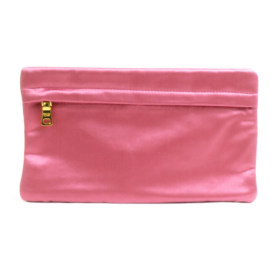 プラダ PRADA ポーチ サテン ピンク ゴールド レディース【中古】 e61745a