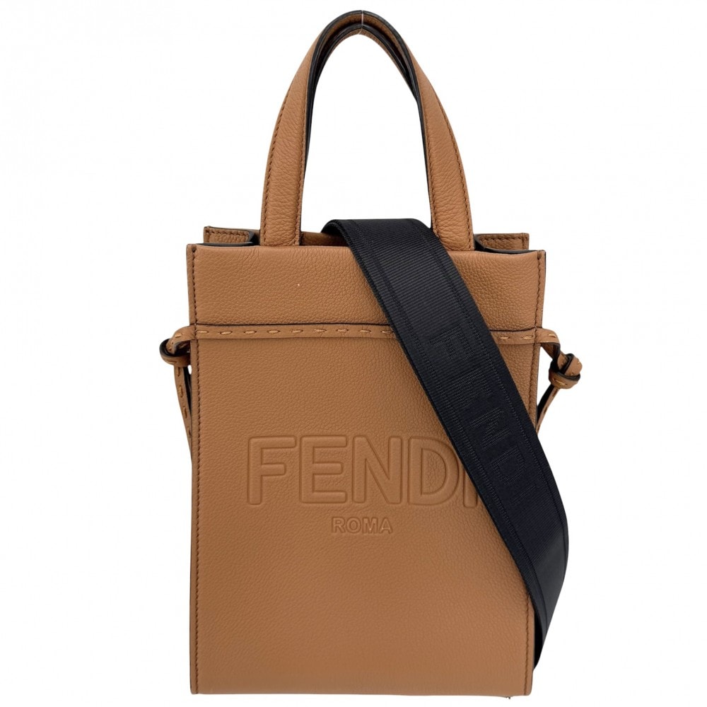 FENDI フェンディ 2WAY ゴートゥーショッパー Sサイズ ハンドバッグ ショルダーバッグ 肩掛け 斜め掛け 7VA584 レザー    ブラウン 茶 シルバー金具 レディース 美品【中古品】