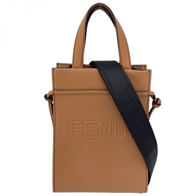 FENDI フェンディ 2WAY ゴートゥーショッパー Sサイズ ハンドバッグ ショルダーバッグ 肩掛け 斜め掛け 7VA584 レザー ブラウン 茶 シルバー金具 レディース 美品【中古品】