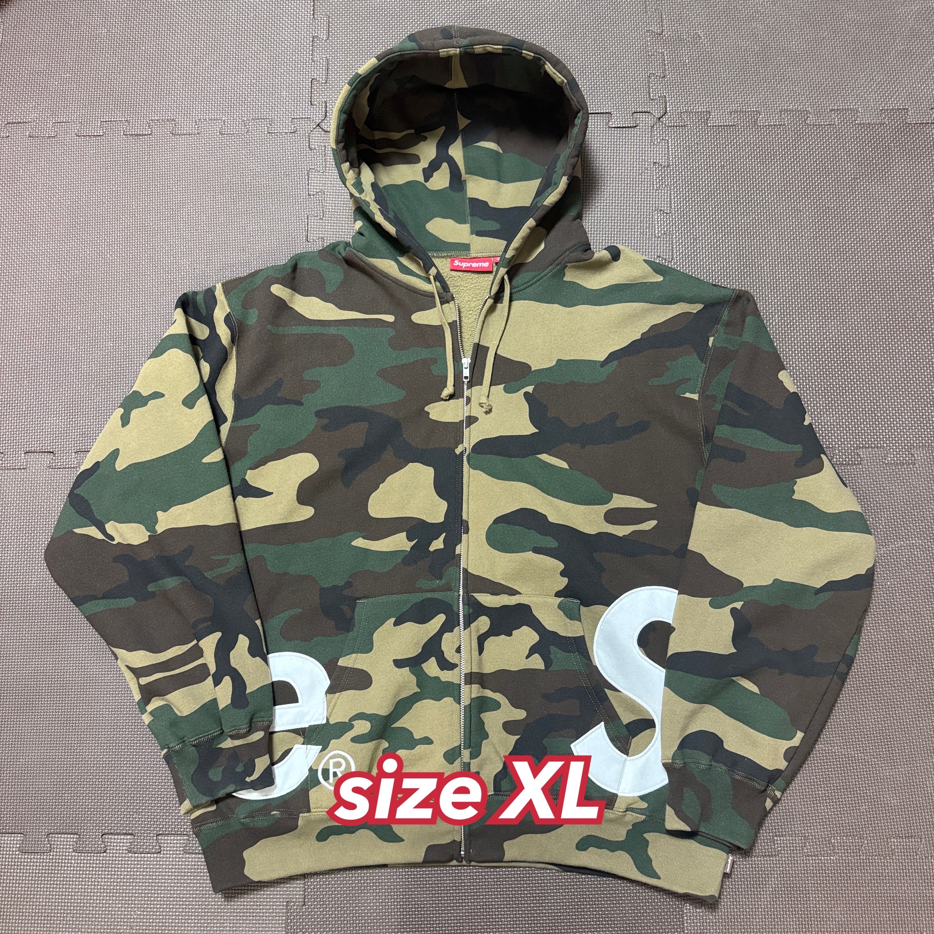 Supreme Big Logo Zip Up Hooded Sweatshirt "Woodland Camo"