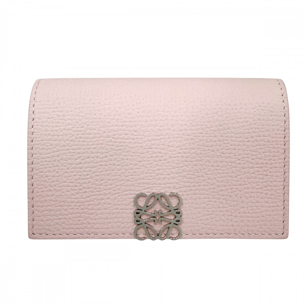 LOEWE ロエベ カードケース アナグラム ビジネスカードホルダー 小物 名刺入れ ピンク C821M97X08 レザー ブロッサム シルバー金具 ユニセックス 美品【中古品】