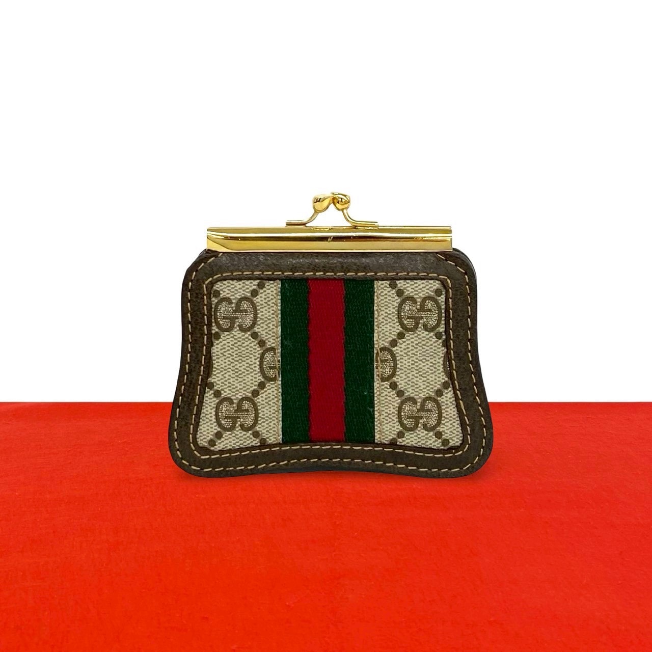 GUCCI グッチ シェリーライン GG ロゴ 柄 レザー PVC コインケース ブラウン
 42894