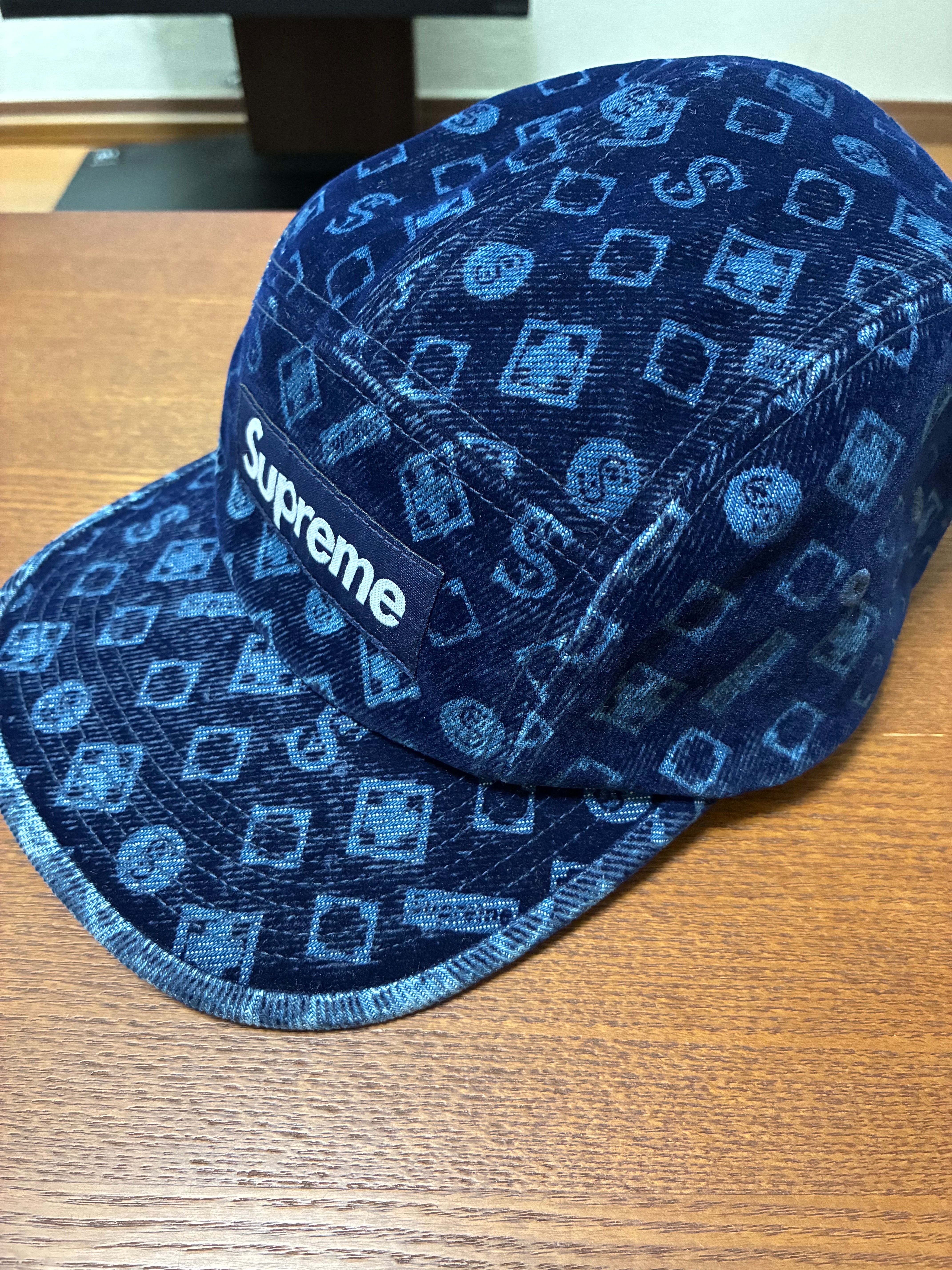 Supreme Flocked Denim Camp Cap "Blue"