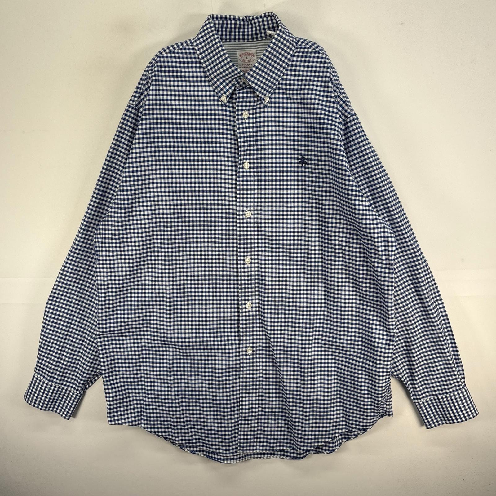古着 ブルックスブラザーズ Brooks Brothers 長袖シャツ ロゴ 刺繍 ボタンダウン L  ブルー系 チェック メンズ
