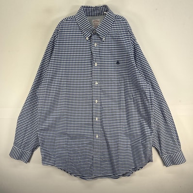 古着 ブルックスブラザーズ Brooks Brothers 長袖シャツ ロゴ 刺繍 ボタンダウン L ブルー系 チェック メンズ