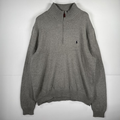 古着 ポロバイラルフローレン Polo by Ralph Lauren 長袖 ニット ハーフジップ ワンポイント トレーナー 大きいサイズ 14041 グレー 無地 メンズ