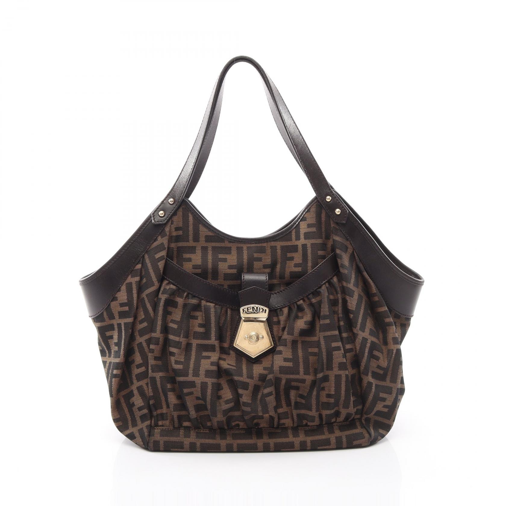 フェンディ FENDI ズッカ ハンドバッグ バッグ キャンバス レザー レディース ベージュ系 / ブラウン系 / ブラック系 【中古】