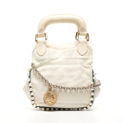 フェンディ FENDI ファー レザー ミニ パール 2way アイボリー ショルダーバッグ【中古】