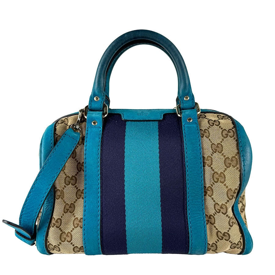 グッチ GUCCI ショルダーバッグ ハンドバッグ GGキャンバス/レザー ターコイズブルー/ブラウン レディース 269876【中古】 z10823