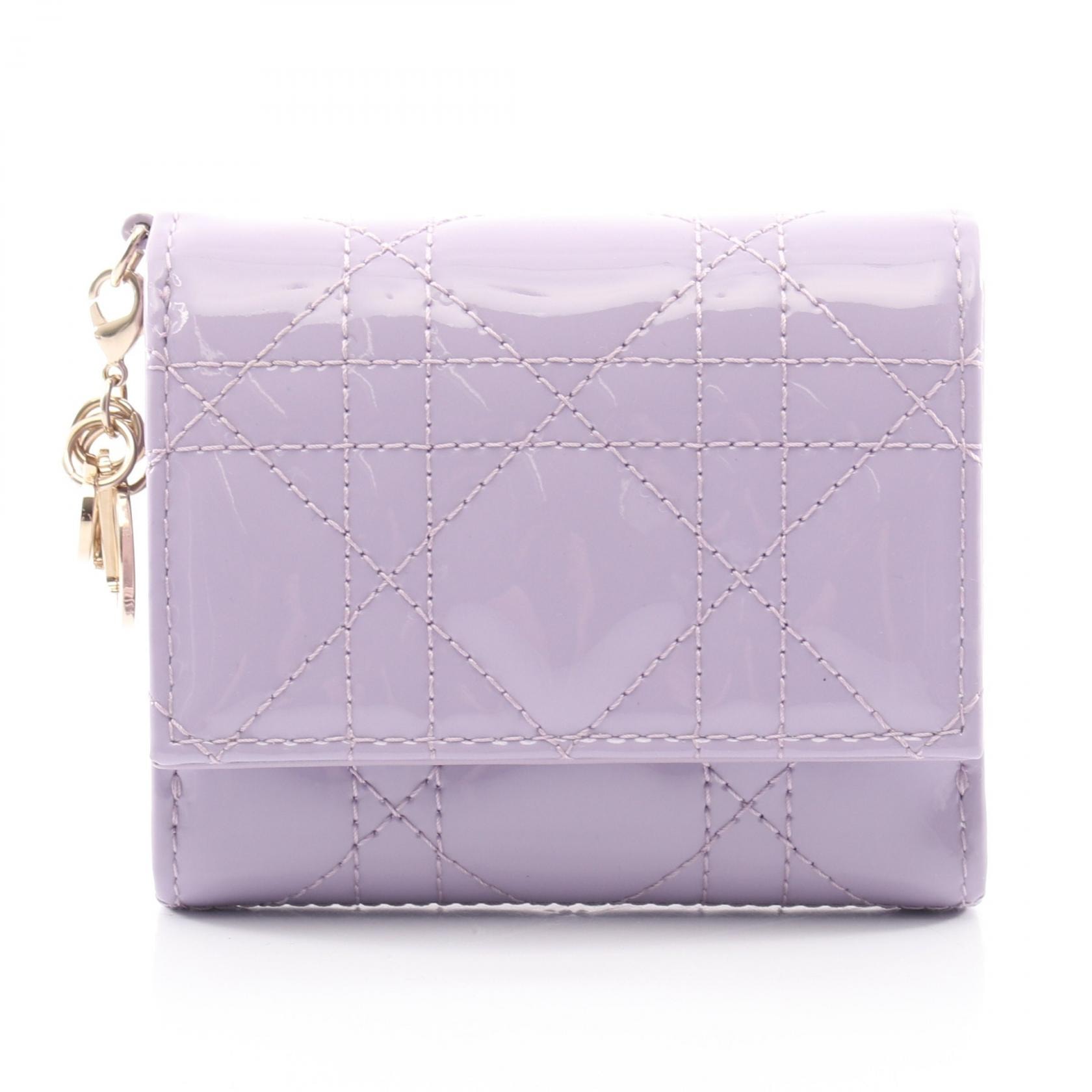 ディオール Dior LADY DIOR ロータスウォレット 三つ折り財布 財布 パテントレザー レディース パープル系 S0181OVRB401U 【中古】