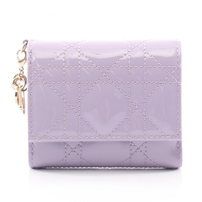 ディオール Dior LADY DIOR ロータスウォレット 三つ折り財布 財布 パテントレザー レディース パープル系 S0181OVRB401U 【中古】