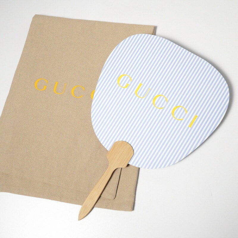 ■美品■GUCCI グッチ 団扇 うちわ ストライプ ブランドロゴ【最終値下げ】 ブランド古着【中古】20240226/GP4242