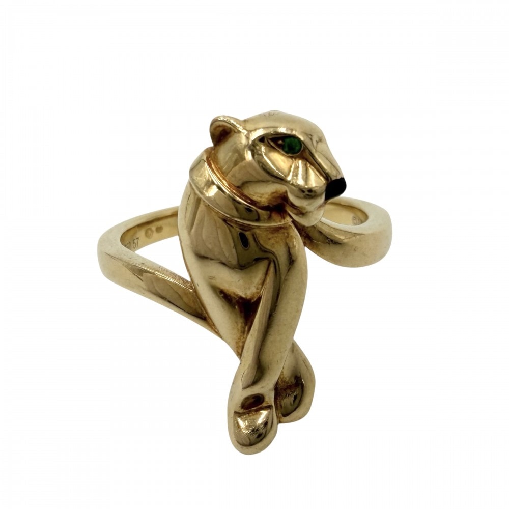 CARTIER カルティエ 指輪 パンテール ジュエリー アクセサリー Au750 18金YG パンサー 豹 57サイズ K18イエローゴールド    ツァボライト 約16号 レディース 約7.8g【中古品】