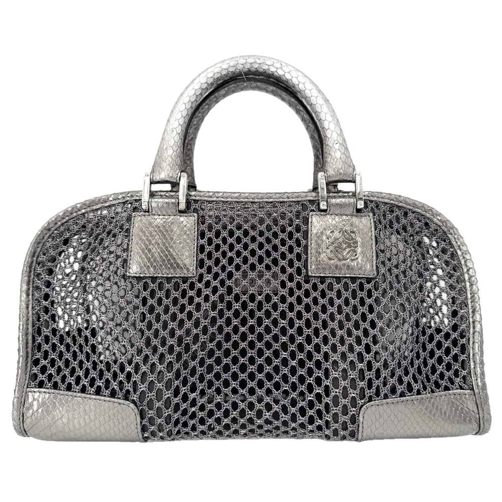 LOEWE ロエベ ハンドバッグ アマソナ28 シースルー パイソン  メッシュ   シルバー シルバー金具 レディース 美品【中古品】