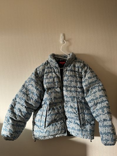 Supreme Fat Tip Jacquard Denim Puffer Jacket "Blue"