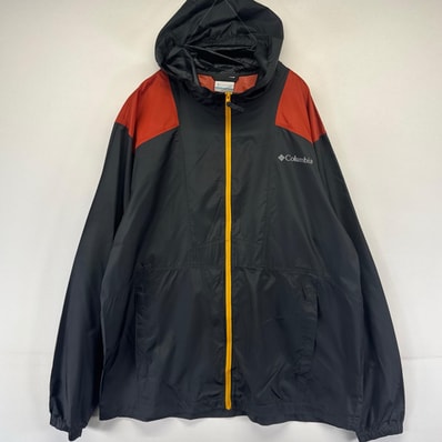 古着 コロンビア Columbia ジャケット フルジップ ナイロン パーカー ワンポイントロゴ アウトドア 薄手 L ブラック系 メンズ