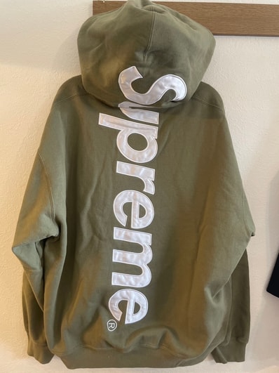 Supreme Satin Applique Hooded Sweatshirt "Light Olive"