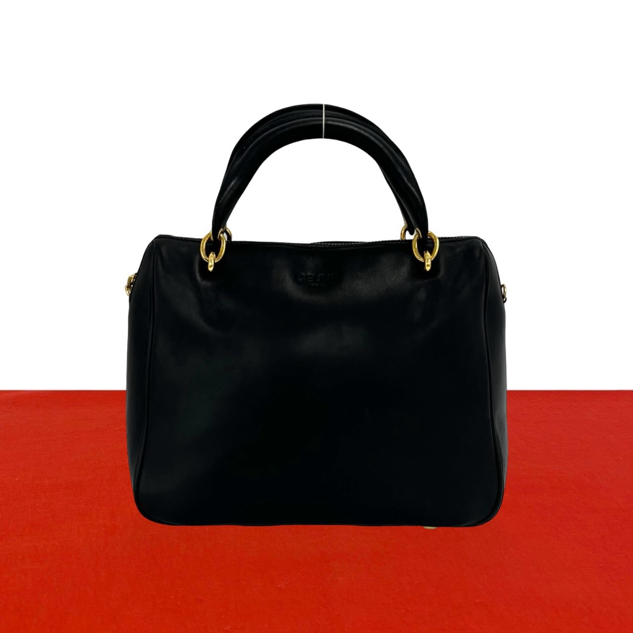 CELINE セリーヌ スター  刻印 金具 ロゴ レザー ハンドバッグ ブラック
 35216