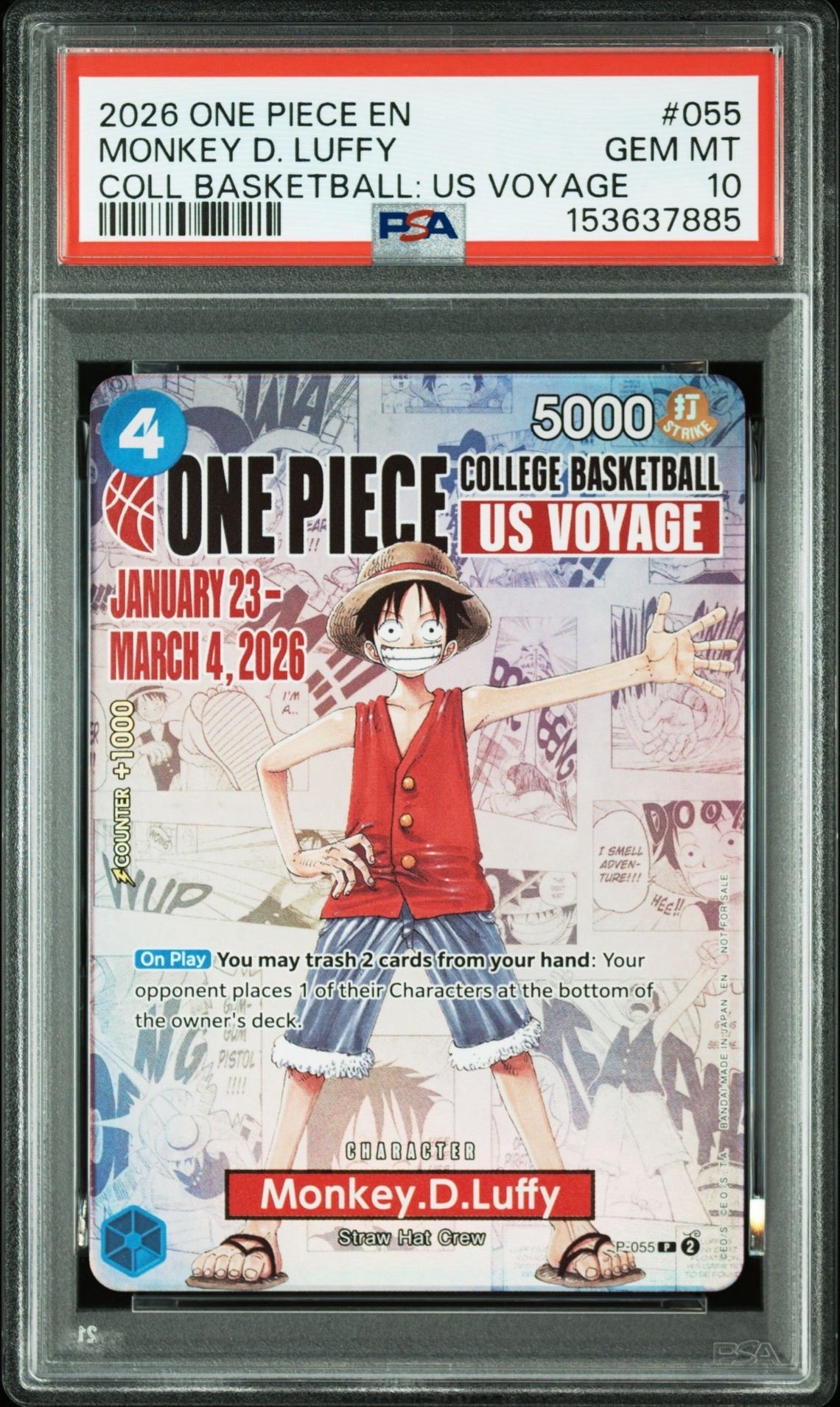 モンキー・D・ルフィ:P (開封済) [P-055]【英語版】(プロモーションカード「ワンピース カレッジ バスケットボール:USボヤージュ」)