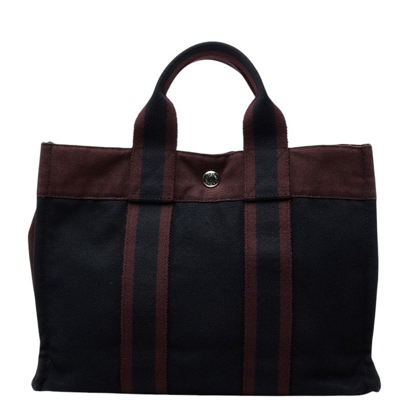 エルメス フールトゥPM ハンドバッグ トートバッグ ブラック ワインレッド ボルドー コットン レディース HERMES 【中古】