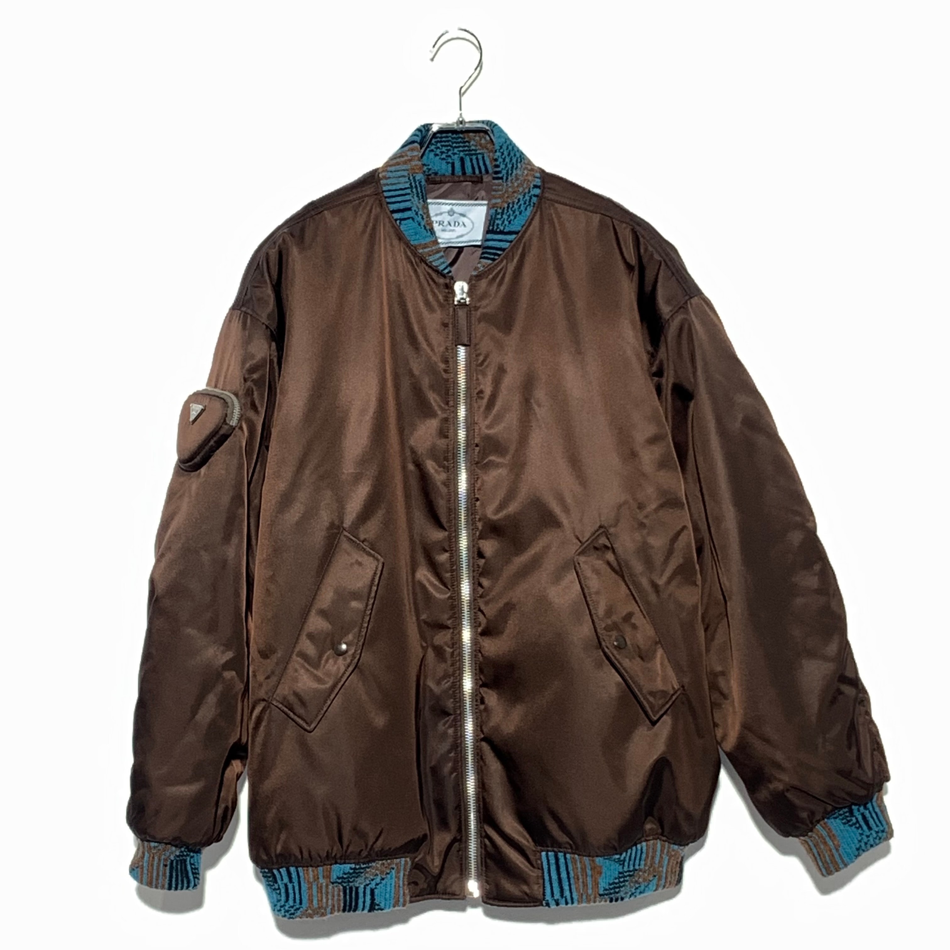PRADA Women's Re-Nylon Bomber Jacket "Brown/Blue"
