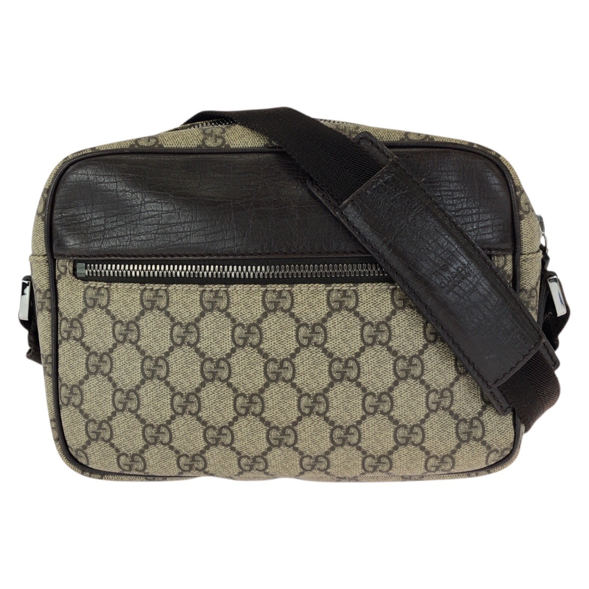 美品 GUCCI グッチ ベージュ ダークブラウン シルバー金具 GGスプリームキャンバス レザー/ ショルダーバッグ メッセンジャーバッグ 601510 【中古】