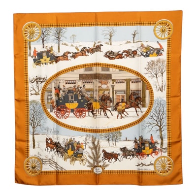 エルメス カレ90 BULL&MOUTH 郵便馬車 スカーフ 大判 マルチカラー シルク レディース HERMES 【中古】