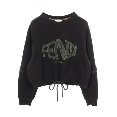 フェンディ FENDI フィッシュアイ クロップド スウェット 衣料品 トップス コットン レディース ブラック系 / グリーン系 【中古】