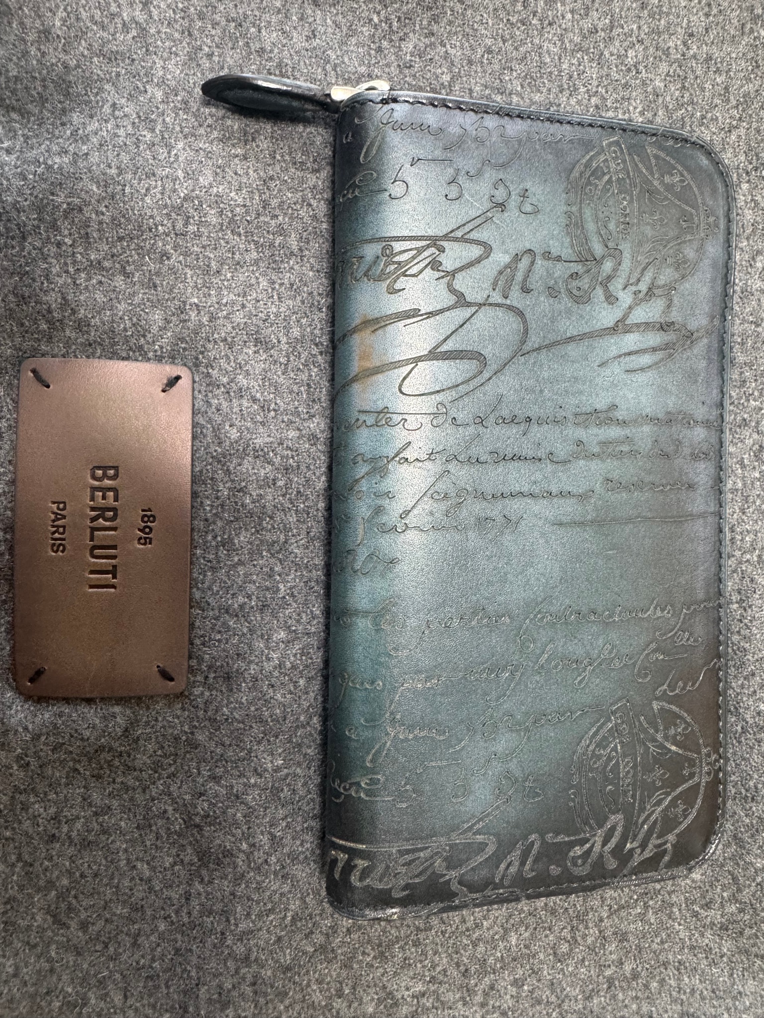 Berluti Itauba Scritto Leather Long Zipped Wallet "Cacao Intenso"