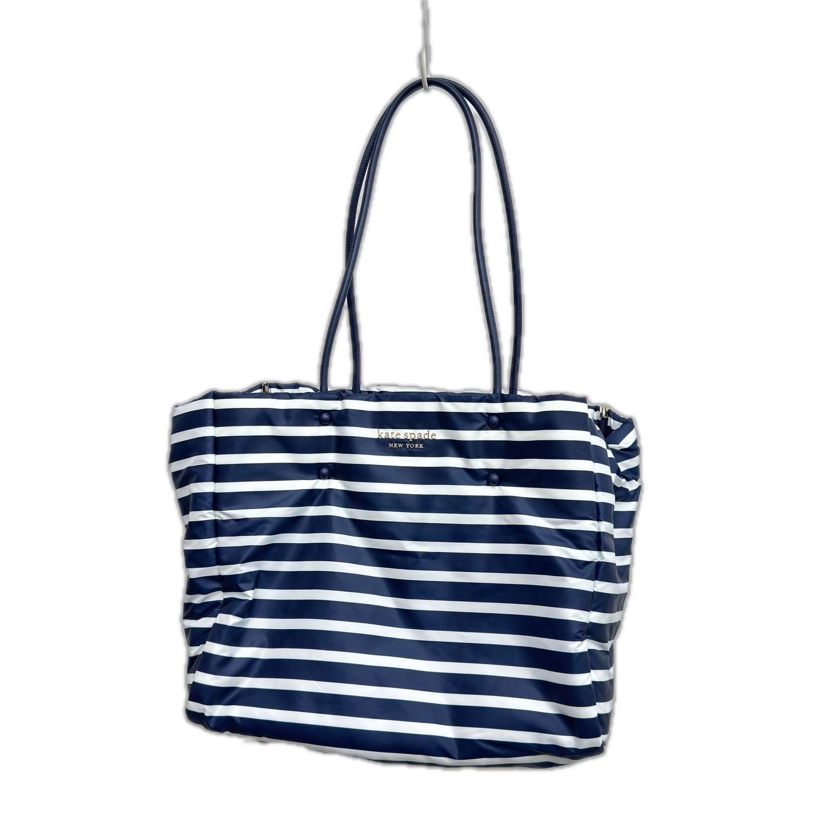 Kate Spade ケイトスペード トートバッグ ボーダー柄 ナイロン ネイビー×ホワイト