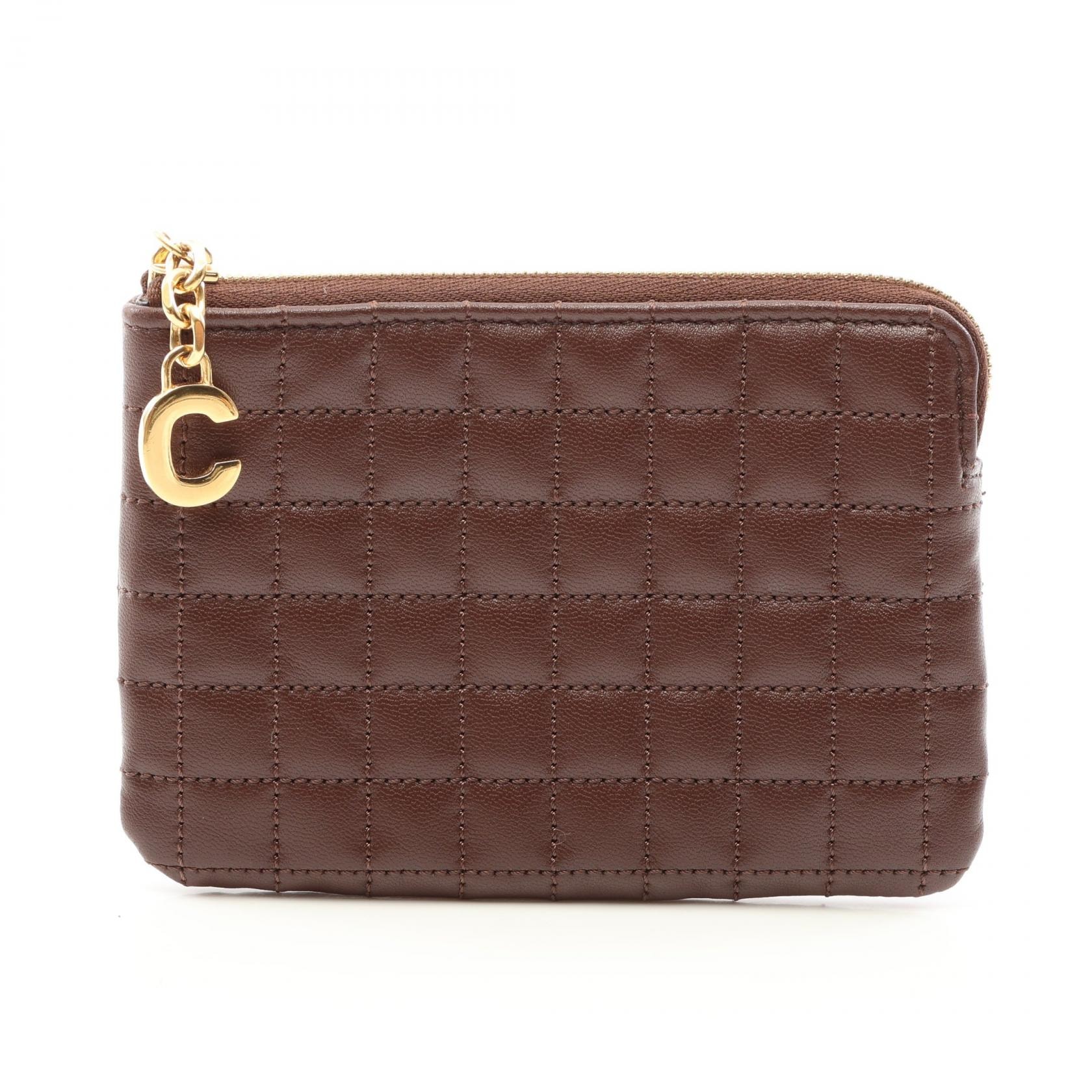 セリーヌ CELINE Cチャーム カードケース コインケース 財布 レザー レディース ブラウン系 【中古】