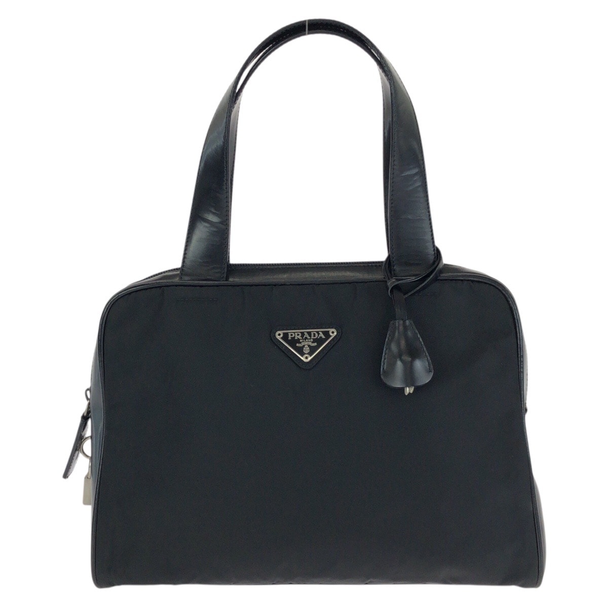 美品 PRADA プラダ テスート 三角ロゴプレート ブラック 黒 シルバー金具 ナイロン レザー/ ハンドバッグ ミニボストンバッグ 603250 【中古】