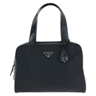 美品 PRADA プラダ テスート 三角ロゴプレート ブラック 黒 シルバー金具 ナイロン レザー/ ハンドバッグ ミニボストンバッグ 603250 【中古】
