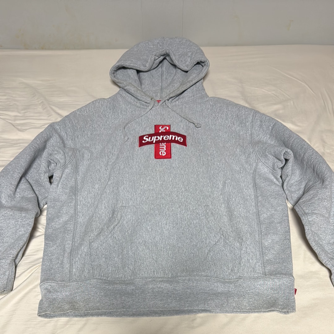 Supreme Cross Box Logo Hooded Sweatshirt "Grey"