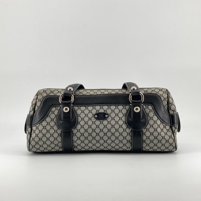 CELINE(セリーヌ) マカダム キャンバス×レザー ヴィンテージ ショルダーバッグ グレー×ブラック
