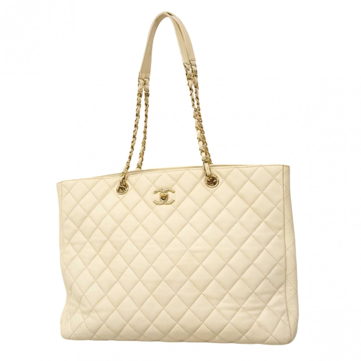 【6dd5109-k】シャネル チェーントート マトラッセ キャビアスキン ホワイト ゴールド金具【中古】レディース