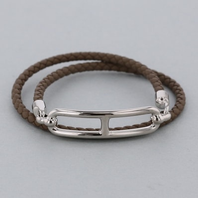 HERMES エルメス ルリ ドゥブルトゥール ブレスレット レザー ブラウン シルバー金具 レディース【中古】