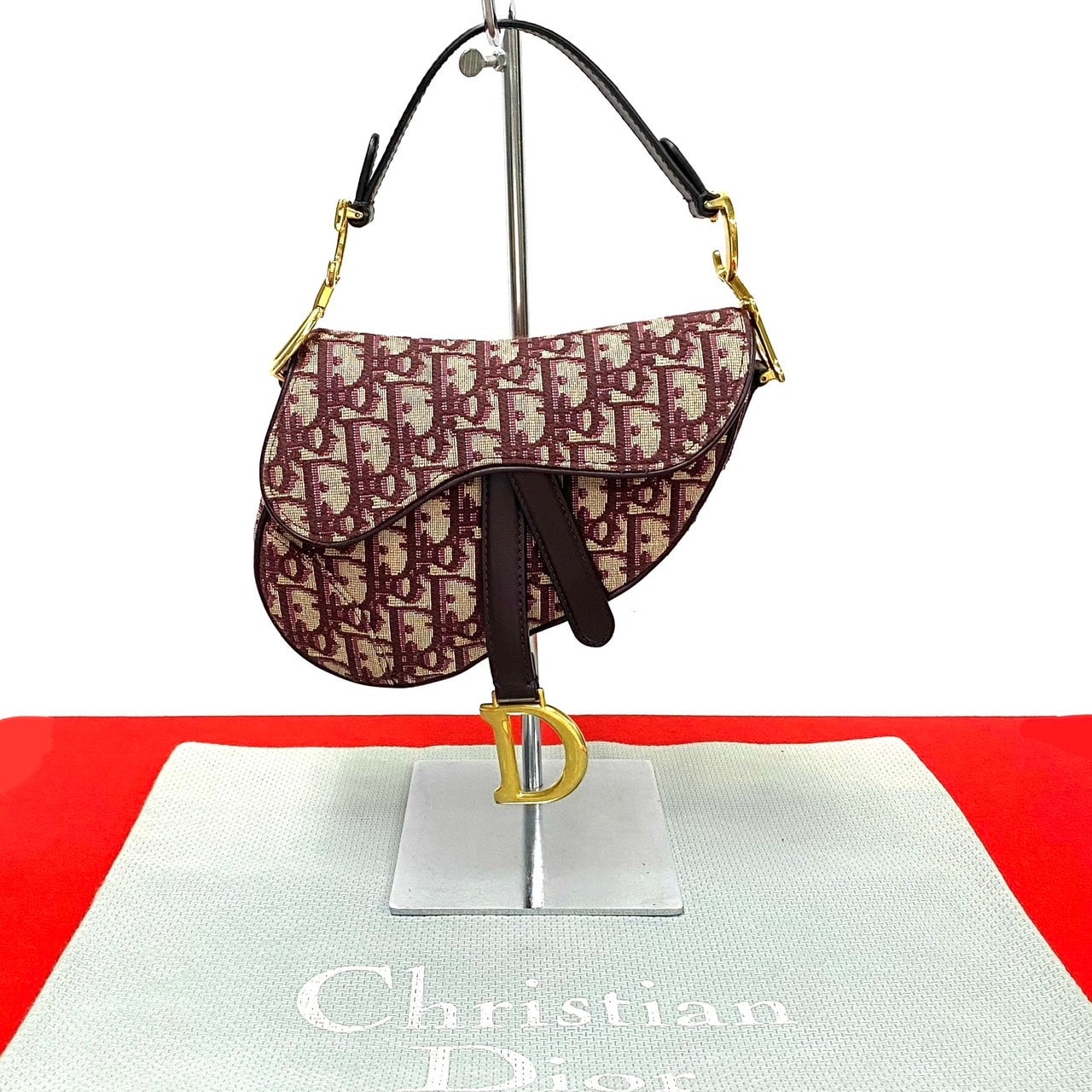 Christian Dior ディオール サドルバッグ トロッター 柄 レザー キャンバス ハンドバッグ レッド
 62732