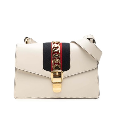グッチ シェリーライン シルヴィ ハンドバッグ ショルダーバッグ 421882 ホワイト レザー レディース GUCCI 【中古】