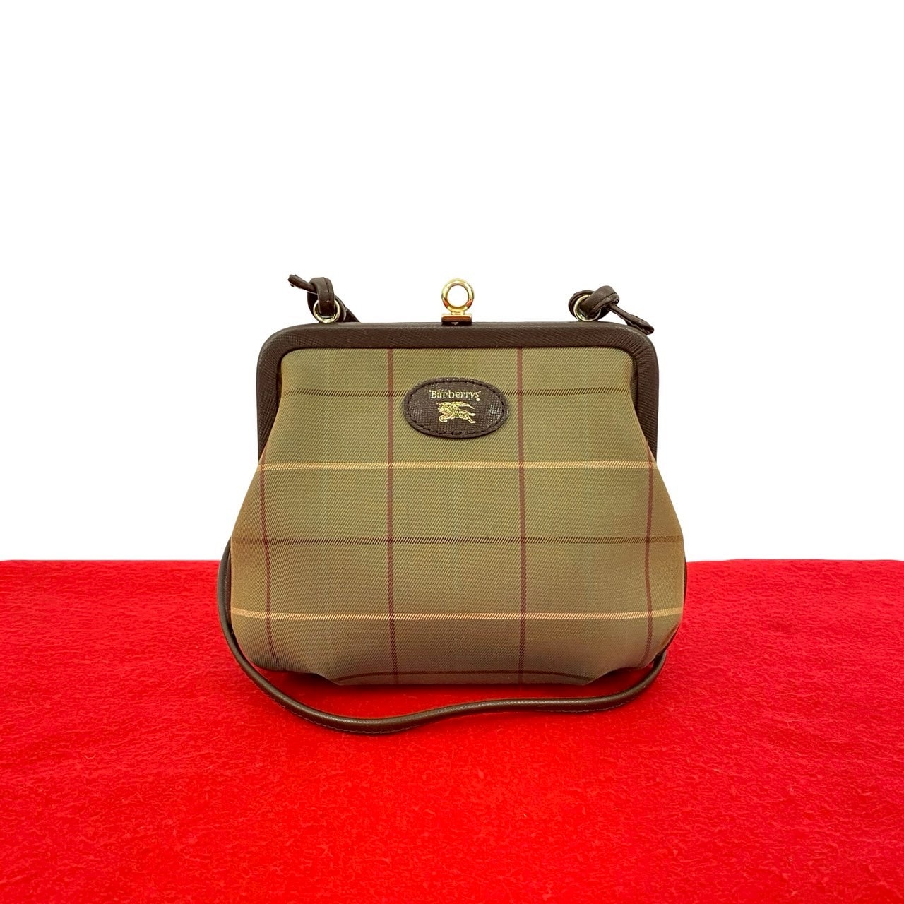 BURBERRY バーバリー ノバチェック 柄 シャドーホース ロゴ レザー キャンバス ショルダーバッグ カーキ
 pf2-1