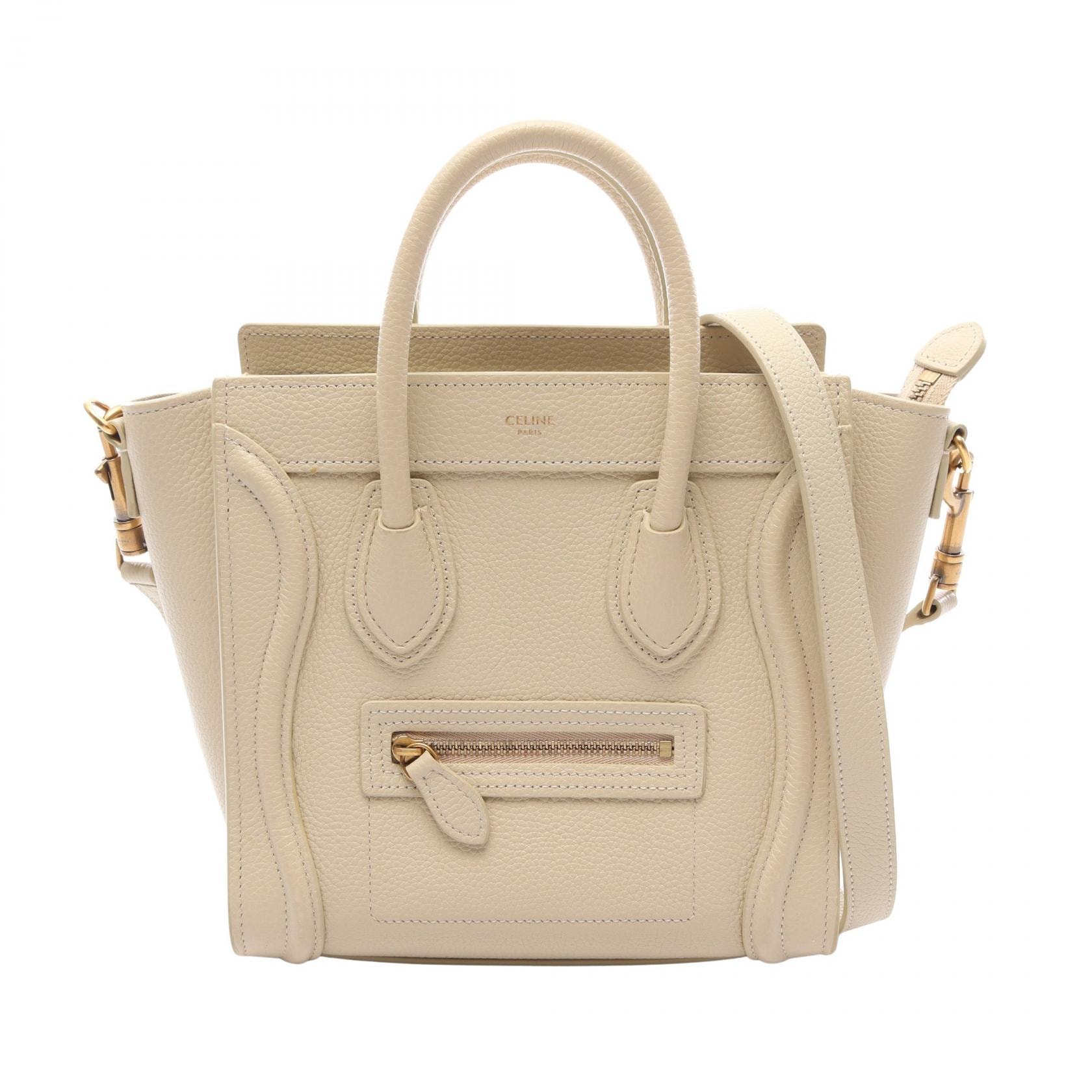 セリーヌ CELINE ラゲージ ナノショッパー 2WAY ハンドバッグ バッグ レザー レディース アイボリー系 189243 【中古】