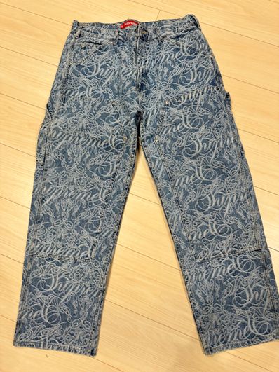 Supreme Script Jacquard Double Knee Denim Painter Pant "Washed Blue"